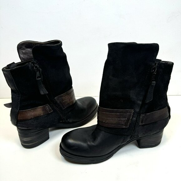 Miz Mooz Ankle Boots Womens Size 36 US 6 Black Leather Harness Buckle Moto - Picture 6 of 8